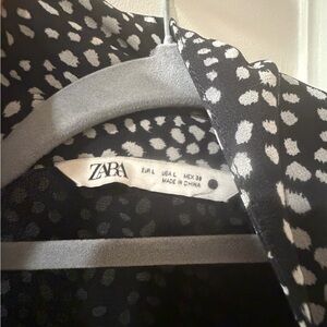 Zara black and white short dress with belted tassels